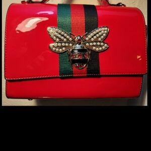 Red Handbag with Bee Accent
